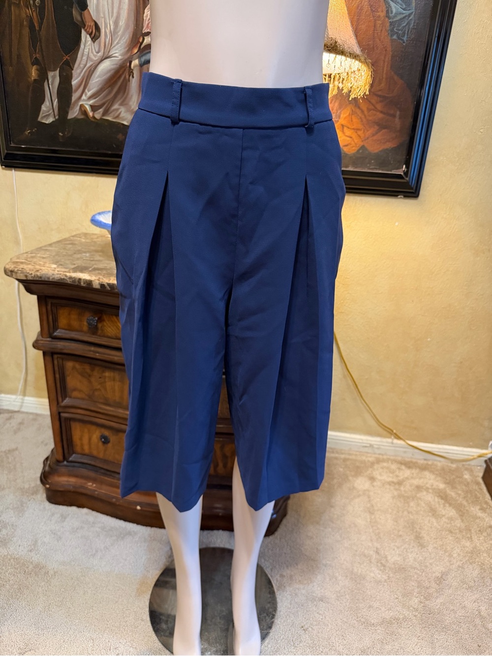 Maison Jules Navy Pleated Bermuda Shorts